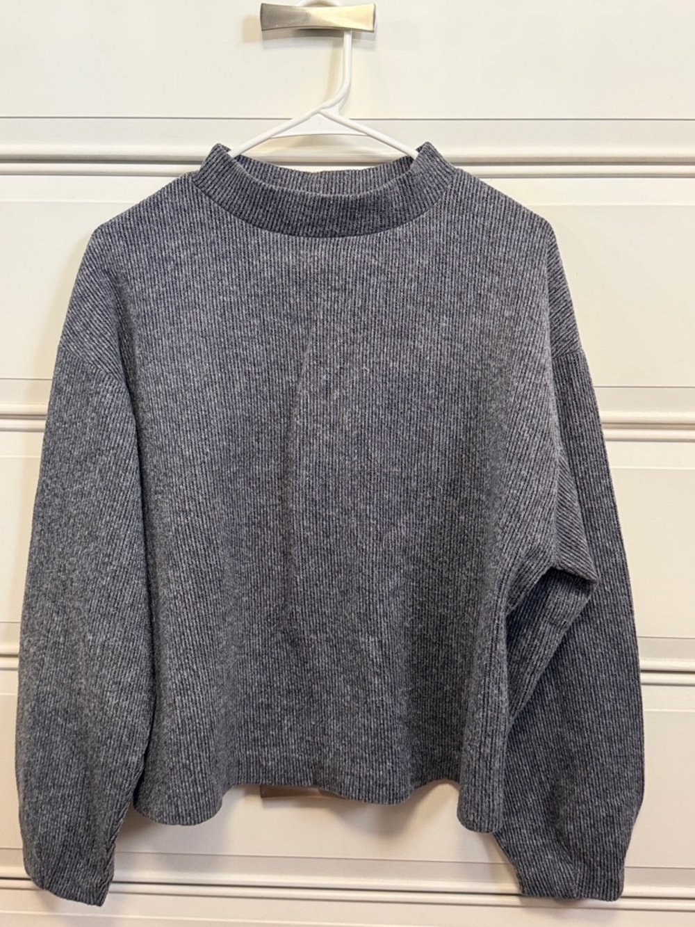 Zara Grey Ribbed Mock Neck Sweater